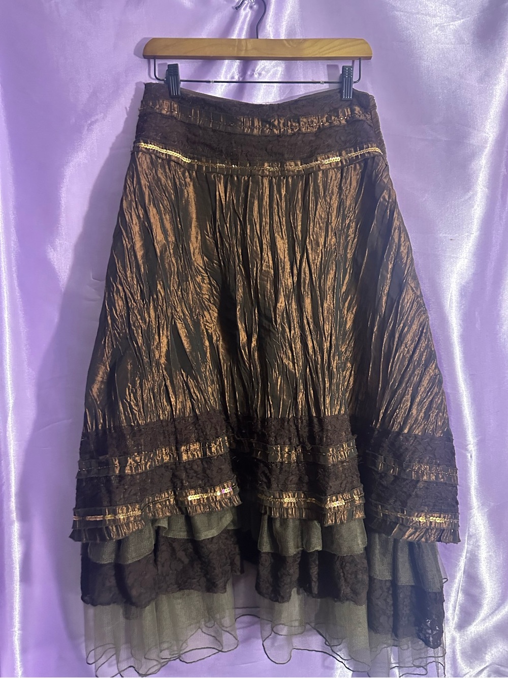 Vintage Y2K boho fairy Grunge Bronze Mesh skirt small  Whimsigoth